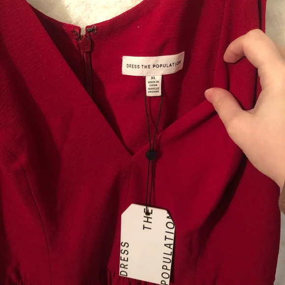 NWT Dress The Population Alicia Chiffon Lace Fit & Flare Midi Dress Garnet XL - Picture 5 of 11